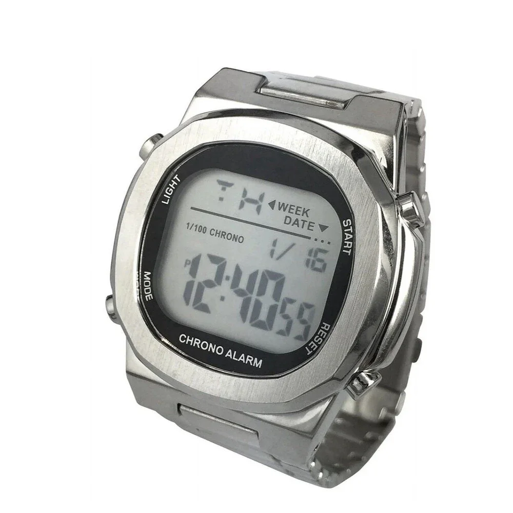 George Mens Digital Silver-Plated Watch-Alarm,Stopwatch,Backlight-New In Box